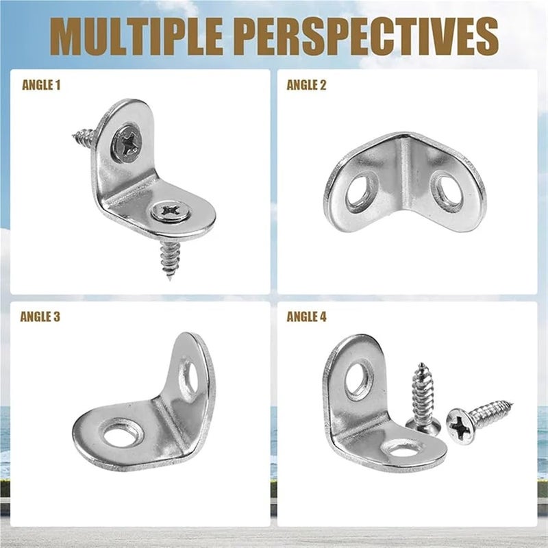 100 قطعة من الأقواس الزاوية على شكل حرف L من الفولاذ المقاوم للصدأ مع مسامير لرفوف الخشب - Image 3