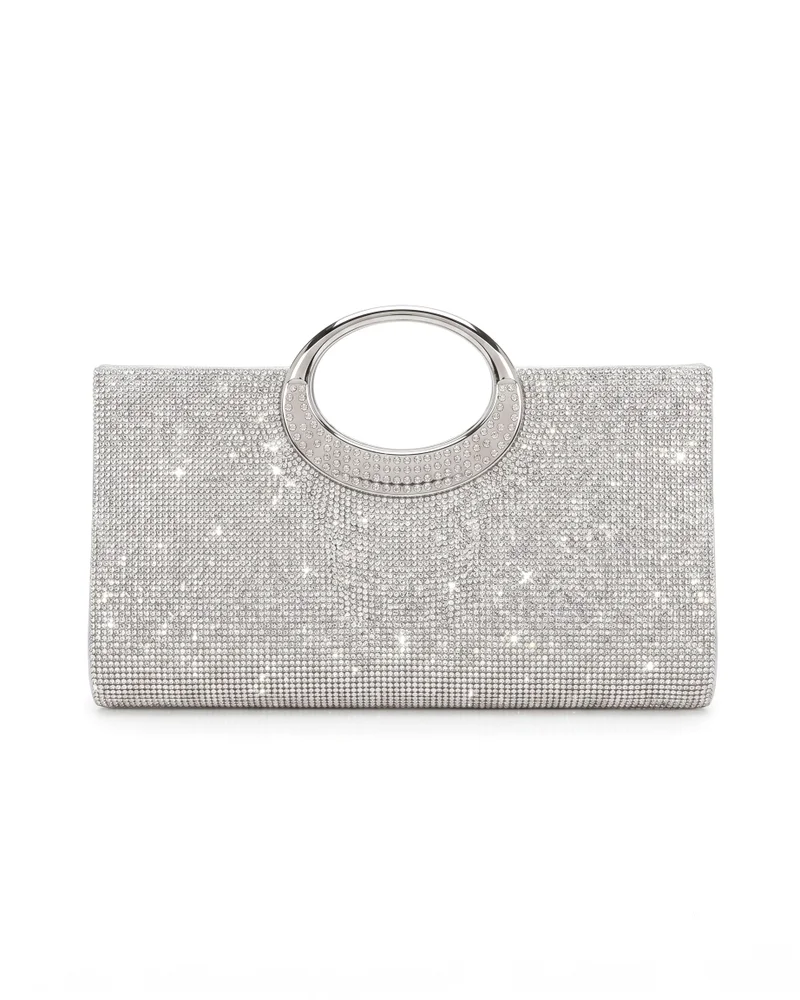 Viny Women's Metallic Shimmer Clutch – Crystal Ring Handle