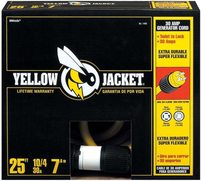 Yellow Jacket Yellow Jacket 1493 10/4 Heavy-Duty STW 30-Amp/250-Volt Nema L14-30 Generator Power Cord, 25-Feet  - Image 4