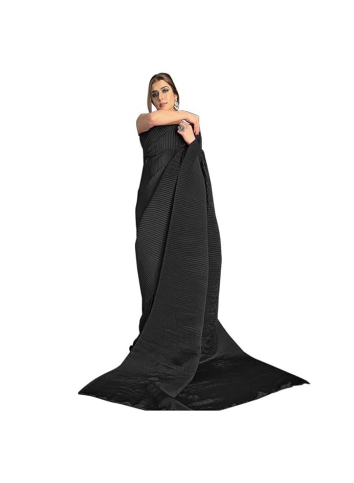 مملكة الإكسسوارات ساري نسائي من الساتان المكسر/المطوي بالكامل مع قطعة بلوزة غير مخيطة  - Image 5