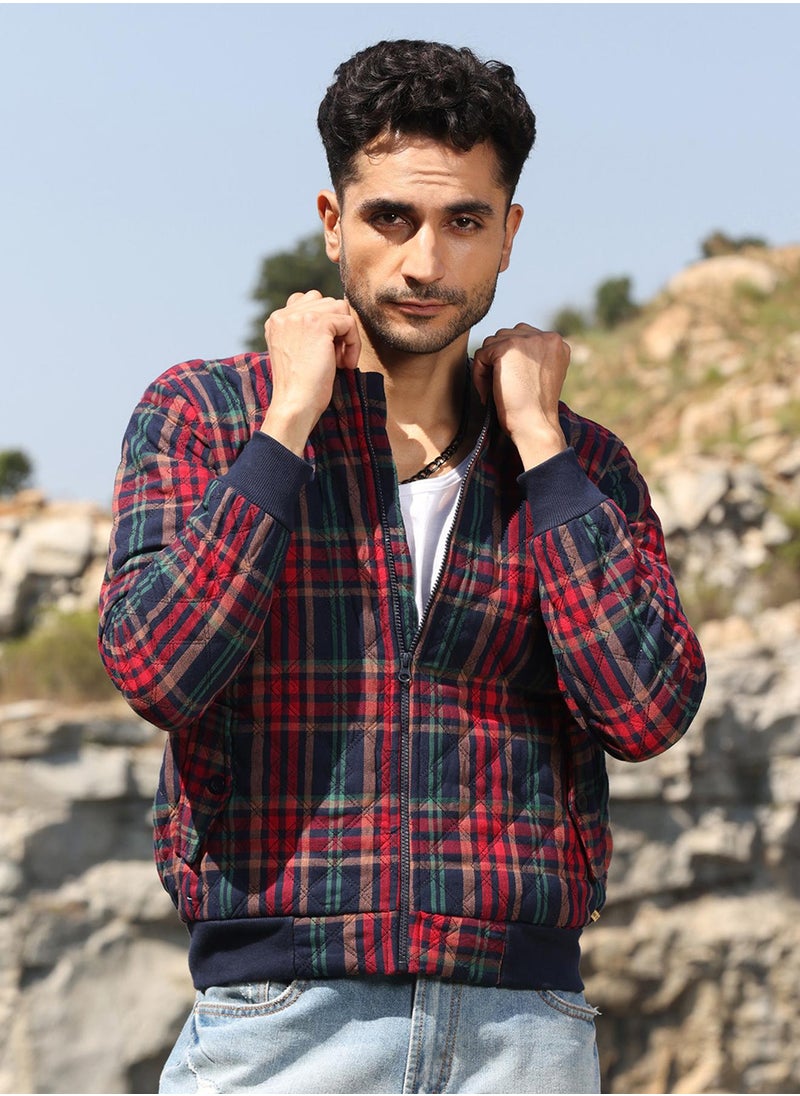 كامبوس سوترا Men's Crimson Red Tartan Plaid Bomber Jacket  - Image 3