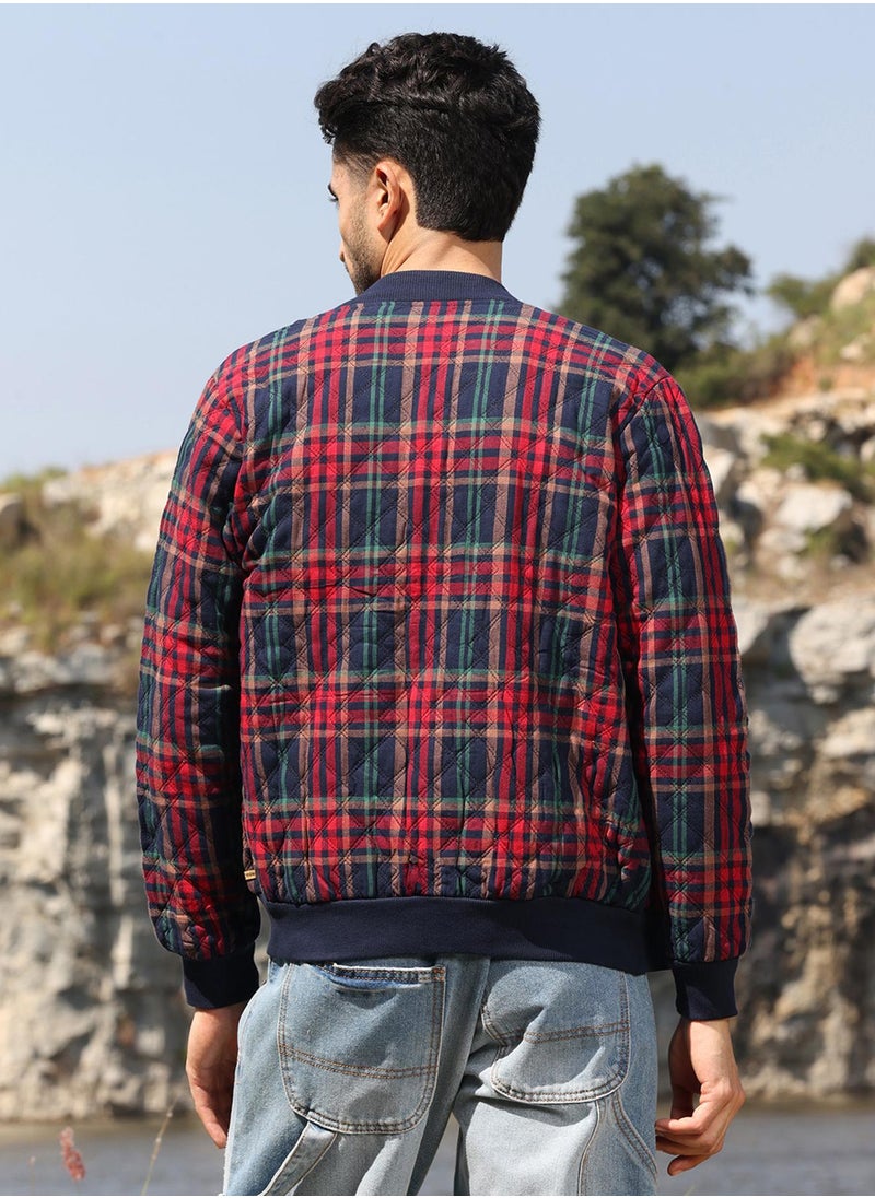 كامبوس سوترا Men's Crimson Red Tartan Plaid Bomber Jacket  - Image 5