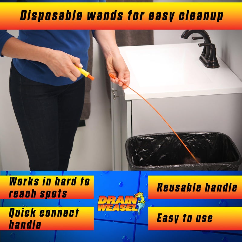 FlexiSnake Drain Weasel Sink Snake Hair Clog Remover Tool Kit, Sink, Pipe, Bathroom, Bathtub Drain Cleaner, 18-inch Long, Flexible, Made in The USA, 3 Pack Wand Refills and Removable Handle - Image 5
