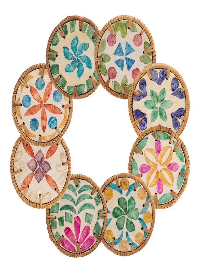PJxtal 8pcs Colorful Shell Rattan Coasters, Unique Mosaic Insulated Tabletop Protection Pads, Handmade Boho Woven Drink Coasters, Seaside Home Decor Gift, Outdoor Patio Beachy Style Natural Tableware - Image 1