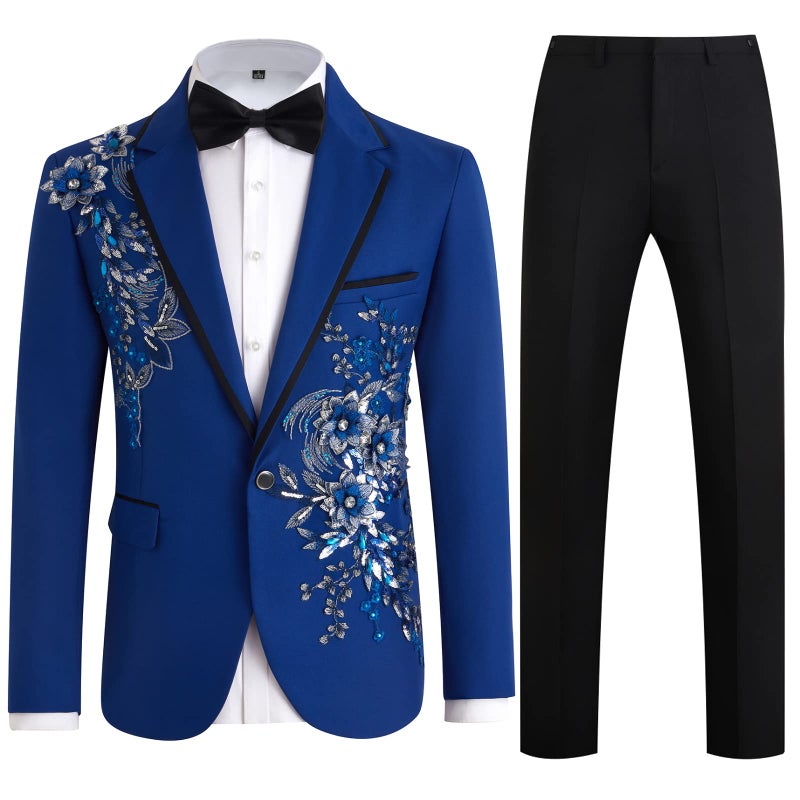 Catheive Mens Suits Slim Fit 2 Piece Floral Tuxedo Suits Blazer Pants with Bow Tie for Wedding Prom - Image 1