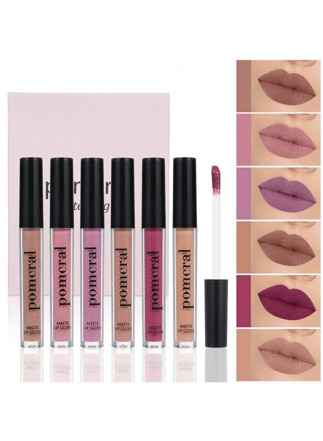 pomcral 6 Color Matte Lip gloss Sets Velvet Lip Glaze Moisturizing Waterproof Nude Lipgloss Tint Long Lasting Lipgloss Liquid Lipstick Kit - Image 1