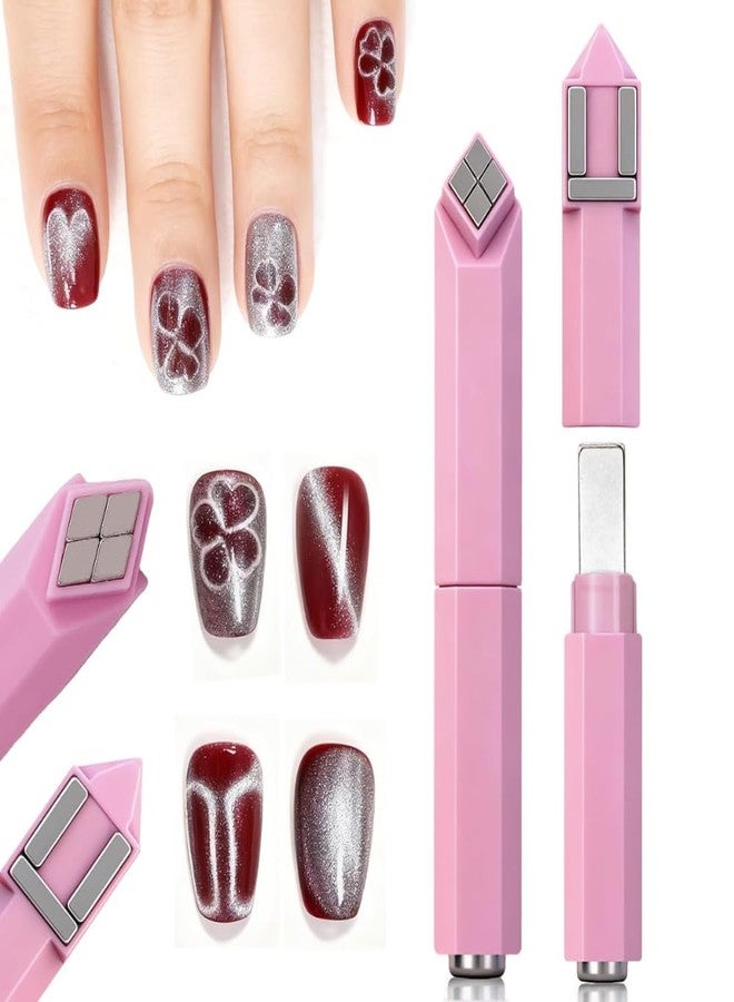 THR3E STROKES Magnet Tool for 3D Cat Eye Gel Polish, Rhombus and Ring Shaped Magnetic Stick, Multifunctional Nail Art Magnet for Home and Salon Use (PINK, RHOMBUS 4IN1 MAGNET) - Image 1