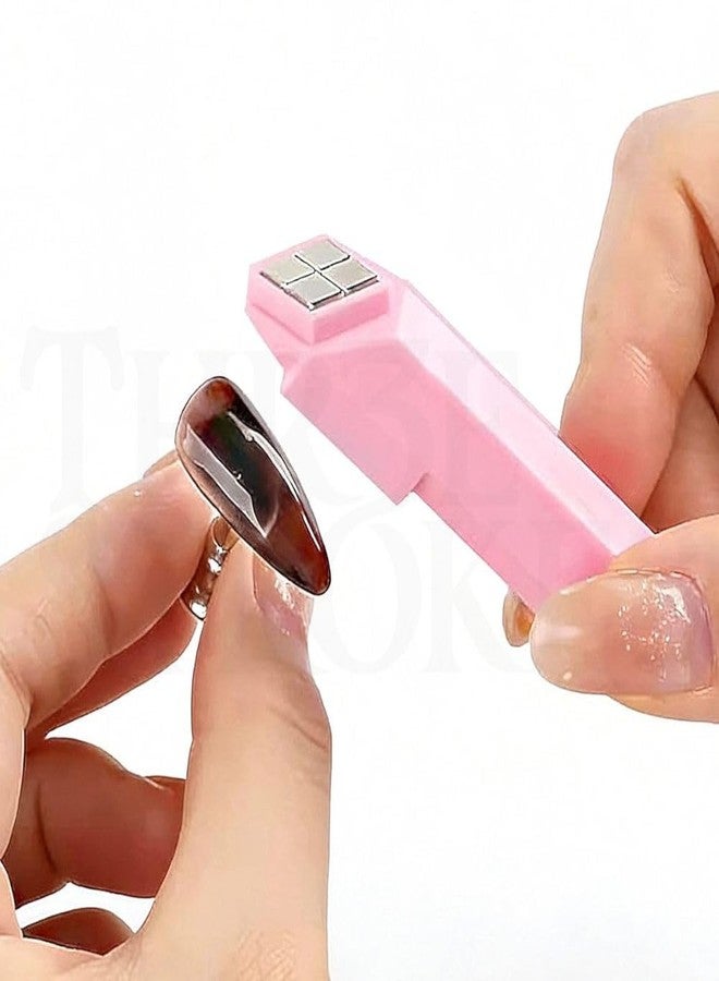 THR3E STROKES Magnet Tool for 3D Cat Eye Gel Polish, Rhombus and Ring Shaped Magnetic Stick, Multifunctional Nail Art Magnet for Home and Salon Use (PINK, RHOMBUS 4IN1 MAGNET) - Image 4