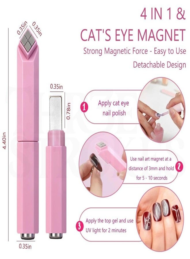 THR3E STROKES Magnet Tool for 3D Cat Eye Gel Polish, Rhombus and Ring Shaped Magnetic Stick, Multifunctional Nail Art Magnet for Home and Salon Use (PINK, RHOMBUS 4IN1 MAGNET) - Image 2