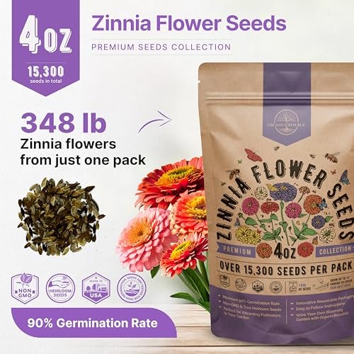 Organo Republic Zinnia Seeds Pack 4 oz - Over 15,300 Non-GMO Heirloom Zinnia Seeds for Planting, Annual Flowers in Individual Seed Packet for Planting Home Garden Indoor & Outdoor Gardening - Image 3
