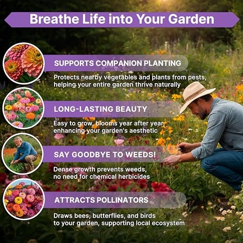 Organo Republic Zinnia Seeds Pack 4 oz - Over 15,300 Non-GMO Heirloom Zinnia Seeds for Planting, Annual Flowers in Individual Seed Packet for Planting Home Garden Indoor & Outdoor Gardening - Image 5