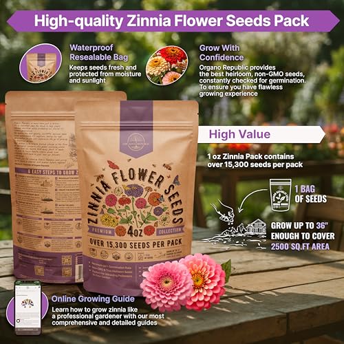 Organo Republic Zinnia Seeds Pack 4 oz - Over 15,300 Non-GMO Heirloom Zinnia Seeds for Planting, Annual Flowers in Individual Seed Packet for Planting Home Garden Indoor & Outdoor Gardening - Image 2