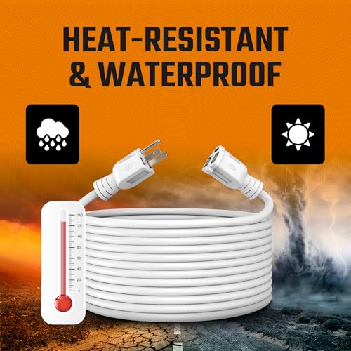 BindMaster Outdoor Extension Cord Waterproof 10 Ft, White, Indoor, Outdoor Power Cord, Heavy Duty 16/3, Single Outlet, UL Listed, 3-Prong, Grounded Outlet, Extension Wire. - Image 2