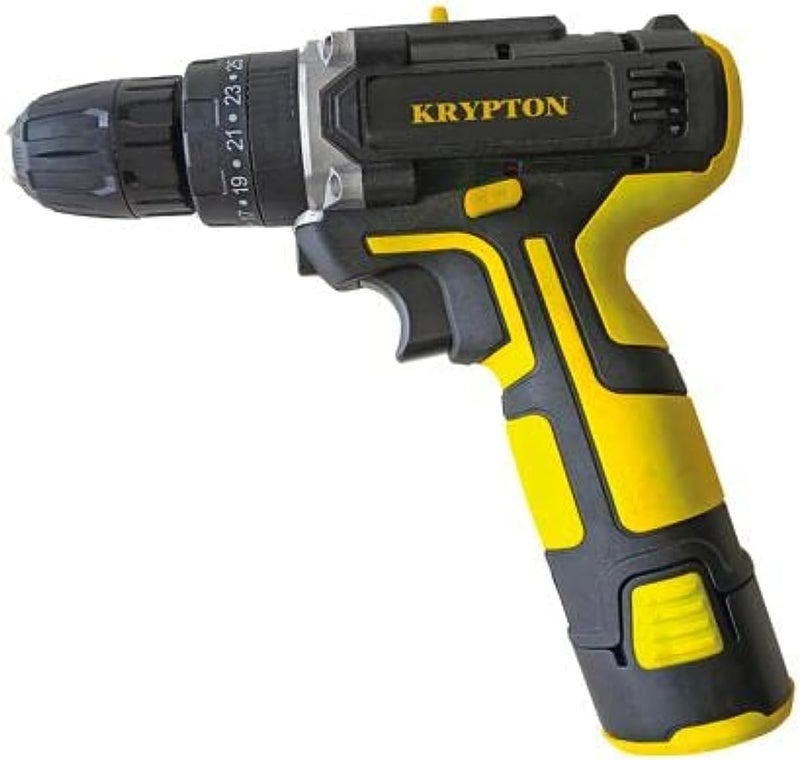 KRYPTON 12V Li Percussion Drill- Kpd1213C-Sa 2 Speed Impact Gearbox, Chuck Size 10 Mm No Load Speed 0-350/0-1100 Rpm, Ergonomic Design With 2 Batteries Black And Yellow - Image 1