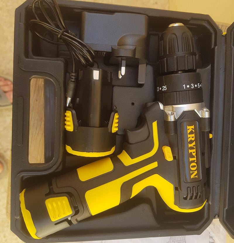 KRYPTON 12V Li Percussion Drill- Kpd1213C-Sa 2 Speed Impact Gearbox, Chuck Size 10 Mm No Load Speed 0-350/0-1100 Rpm, Ergonomic Design With 2 Batteries Black And Yellow - Image 2