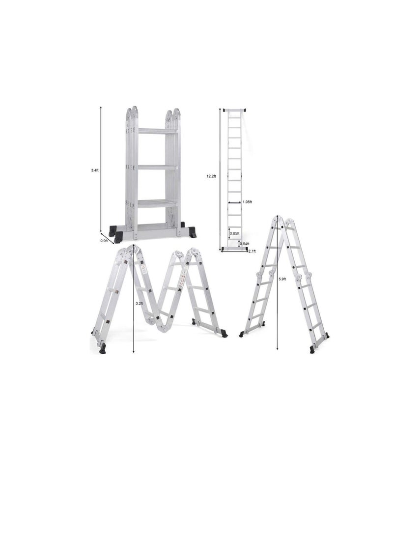 Multi Purpose Folding Step Ladder Platform Extendable Scaffold Ladder 3.8M 12.5 Feet EN131 Aluminum 7 in 1 Extension Step Lightweight 330LB (12.5 Ft)  - Image 1