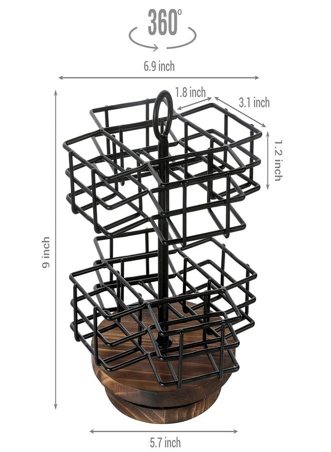 MyGift 8 Compartment Tea Bag Organizer Carousel, Black Metal Wire Packet Holder and 360 Degree Spinning Burnt Solid Wood Base, Coffee Station Storage Caddy - Image 5