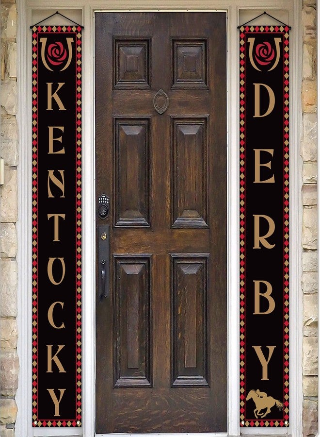 Pudodo Kentucky Porch Banner Run for The Roses Horse Racing Themed Party Front Door Sign Wall Hanging Banner Decoration - Image 1