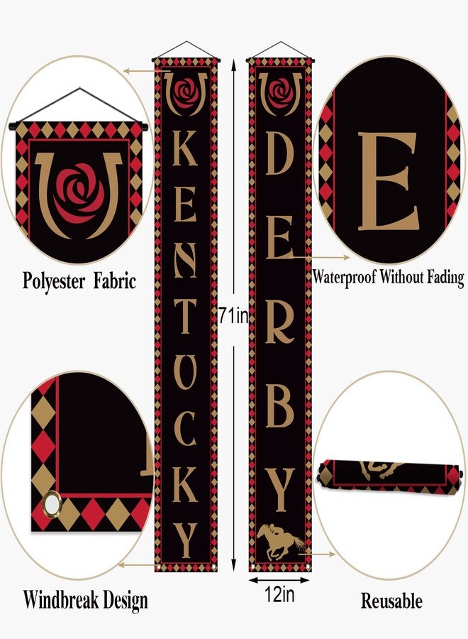 Pudodo Kentucky Porch Banner Run for The Roses Horse Racing Themed Party Front Door Sign Wall Hanging Banner Decoration - Image 3