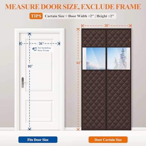 MAGZO Winter Door Curtain Cold Resistant with Perspective Window, 36" x 80", Oxford Filled with Thicken Cotton, Insulation Cover Blanket for Household/Sliding Glass/Patio Doors, Strong Magnets, Brown - Image 2