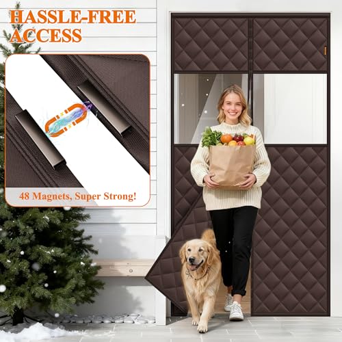 MAGZO Winter Door Curtain Cold Resistant with Perspective Window, 36" x 80", Oxford Filled with Thicken Cotton, Insulation Cover Blanket for Household/Sliding Glass/Patio Doors, Strong Magnets, Brown - Image 5