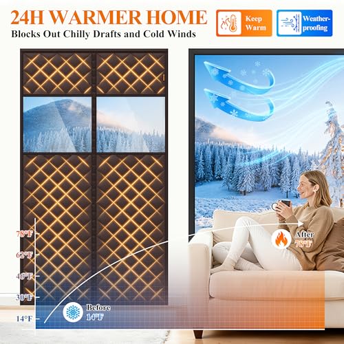 MAGZO Winter Door Curtain Cold Resistant with Perspective Window, 36" x 80", Oxford Filled with Thicken Cotton, Insulation Cover Blanket for Household/Sliding Glass/Patio Doors, Strong Magnets, Brown - Image 3