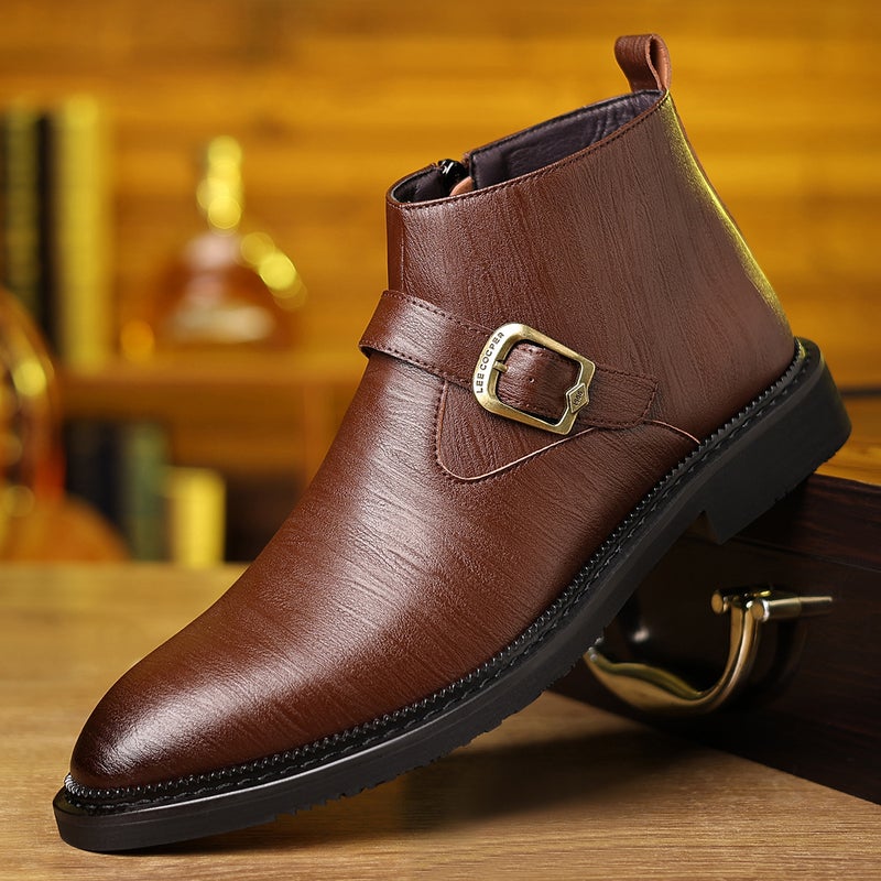 New Men'S Plaid Boots Plaid Belt Fashion Versatile Mid-Top Extra Large Leather Shoes Dropshipping - Image 5