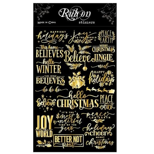 CATaireen Merry Christmas Quotes Gold Foil Rub On Transfer Stickers Holiday Words Theme Decals for DIY Scrapbooking Greeting Cards Making Crafts Fit Paper Wood Stone Acrylic Golden A - Image 1