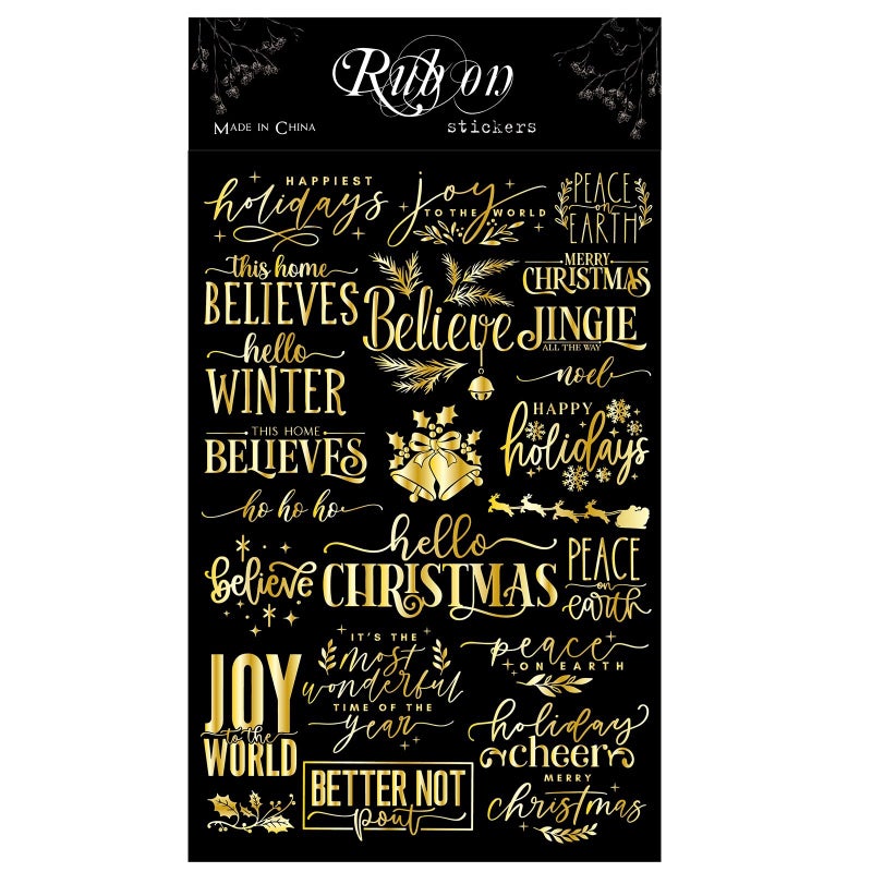 CATaireen Merry Christmas Quotes Gold Foil Rub On Transfer Stickers Holiday Words Theme Decals for DIY Scrapbooking Greeting Cards Making Crafts Fit Paper Wood Stone Acrylic Golden A - Image 3