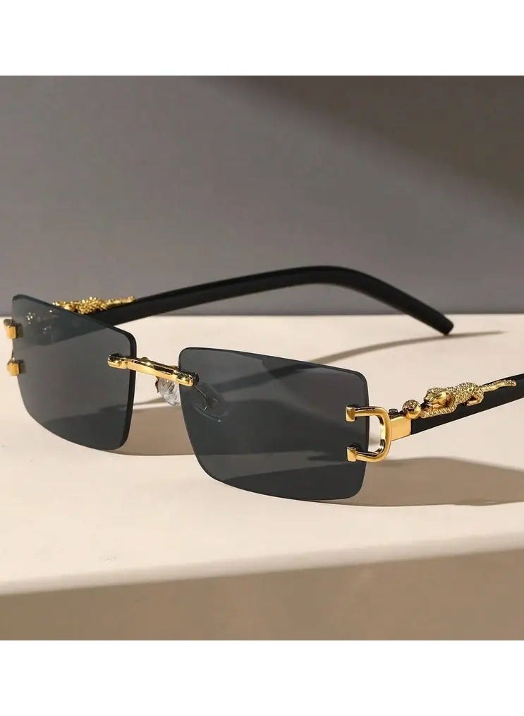POLITE Rimless Cheetah Leopard Fashion Sunglasses for Men & Women, Stylish Party Sun Shades Fashion Icon for Adults - Image 1