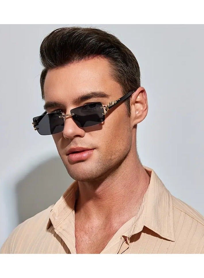 POLITE Rimless Cheetah Leopard Fashion Sunglasses for Men & Women, Stylish Party Sun Shades Fashion Icon for Adults - Image 2