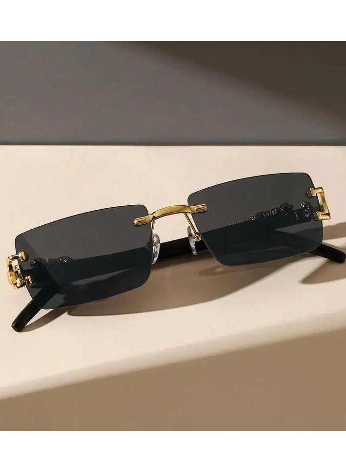 POLITE Rimless Cheetah Leopard Fashion Sunglasses for Men & Women, Stylish Party Sun Shades Fashion Icon for Adults - Image 3