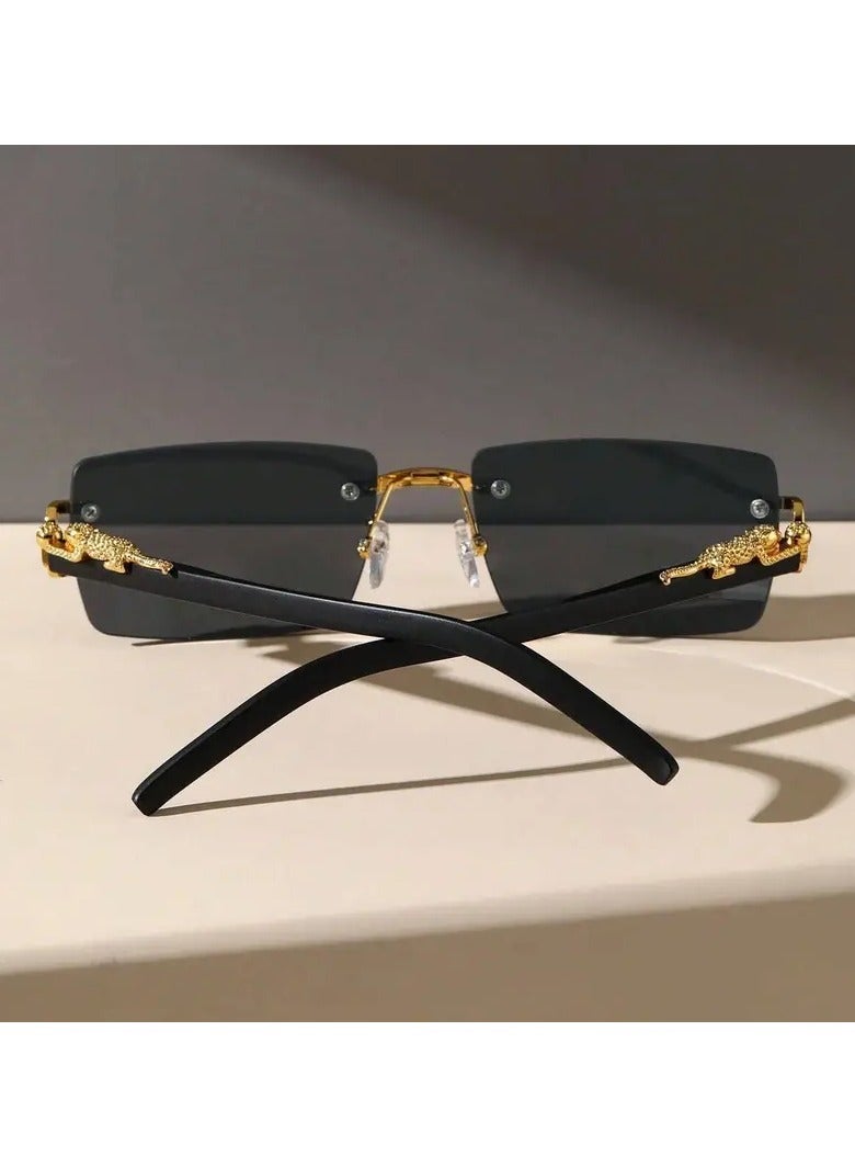 POLITE Rimless Cheetah Leopard Fashion Sunglasses for Men & Women, Stylish Party Sun Shades Fashion Icon for Adults - Image 5