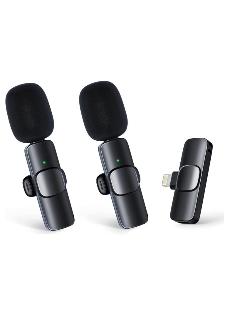 Wireless Lavalier Microphones for iPhone, 2.4Ghz Plug and Play, with 2 Noise Reduction Clip Microphones, YouTube Facebook Live Stream TikTok Vlog Video Recording - Image 1