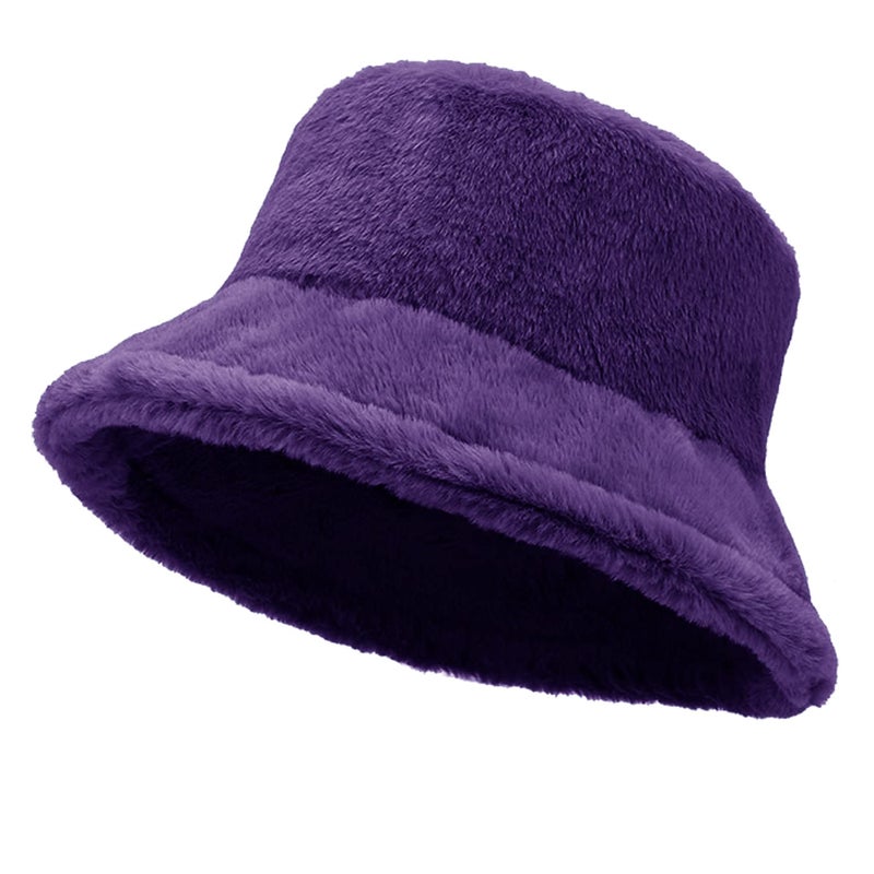 TZ Promise Women Plush Fluffy Bucket Hat Warm Lining Winter Faux Fur Cozy Wide Brim Winter (Purple) - Image 1