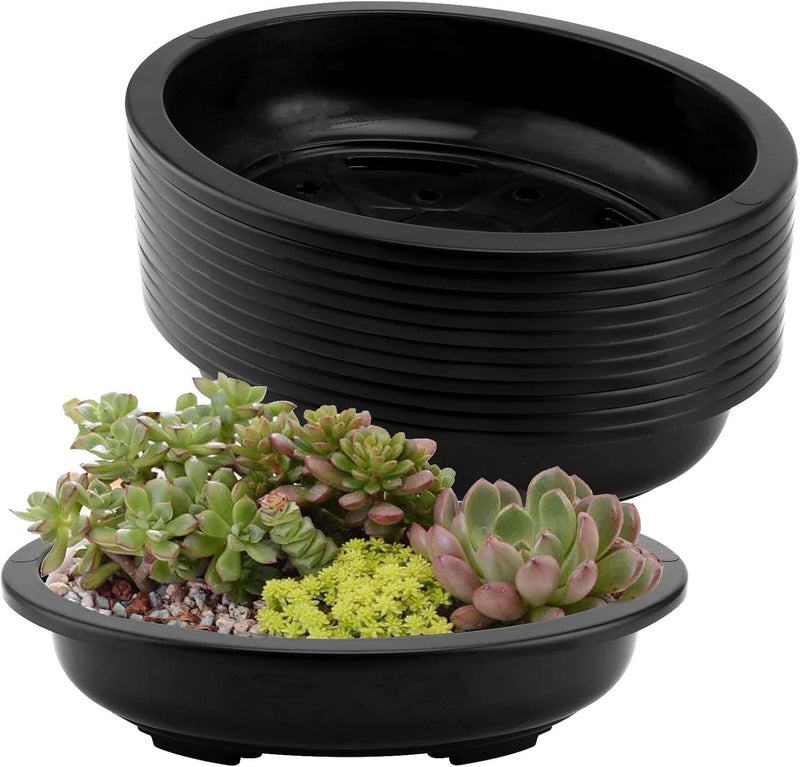 JAPCHET JAPCHET 12 PCS Oval Bonsai Training Pots Plastic Pots with Drainage Holes Oval Nursery Pot for Home Garden and Hotel 15 x 114 x 35 in Black  - Image 1