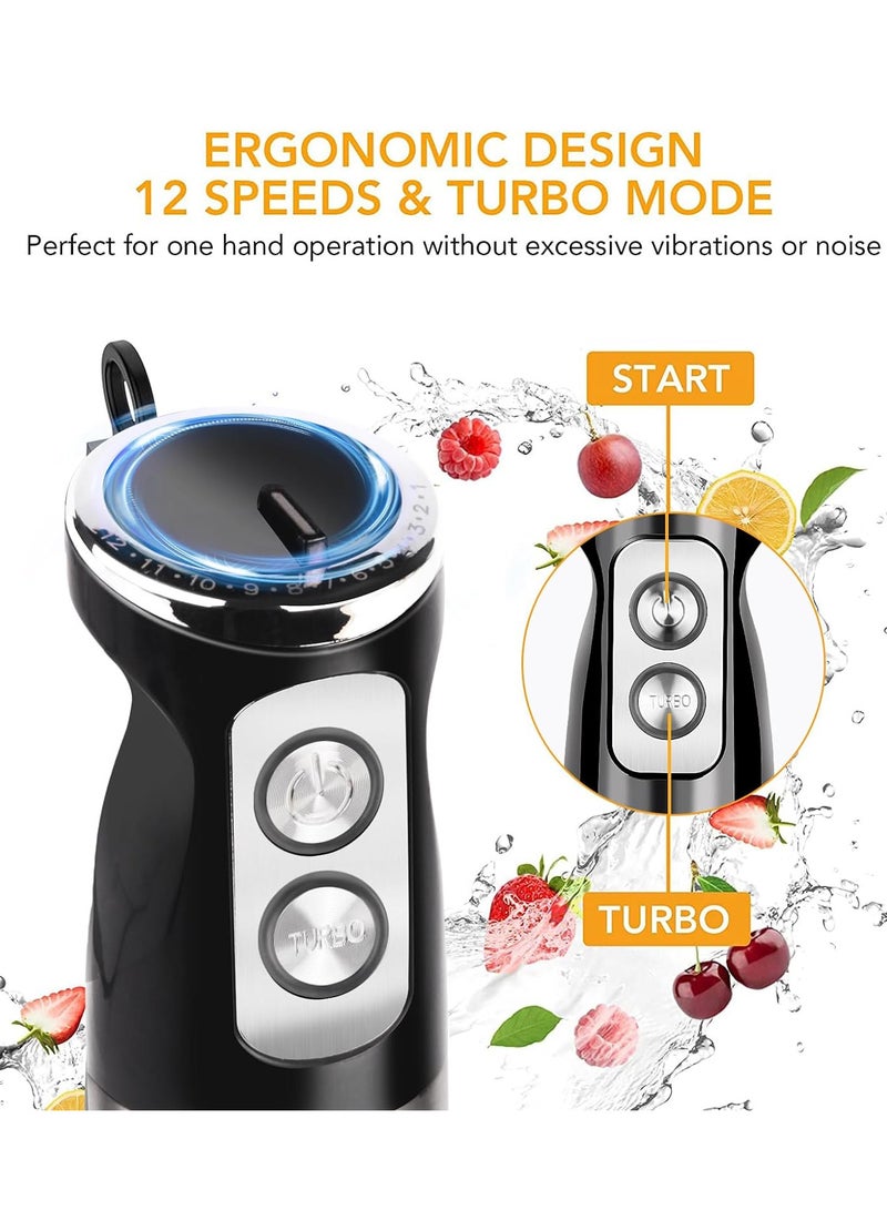 6 in 1 Hand Blender, 800W Electric Immersion Blender, 12-Speed Stainless Steel Hand Stick Blender with Egg Whisk, Milk Frother, 500ml Chopper Bowl,600ml Food Processor for Smoothies, Puree, Baby Food  - Image 2
