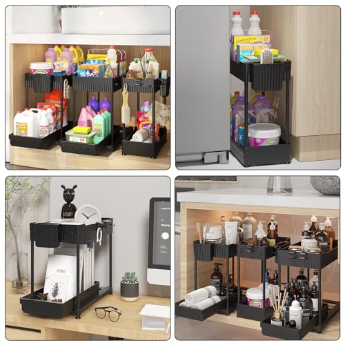 Sevenblue 3 Pack Under Sink Organizers 2Tier MultiUse Kitchen and Bathroom Organizers and Storage with Sliding Drawers Bathroom Cabinet Organizer Black 148 Inch - Image 3