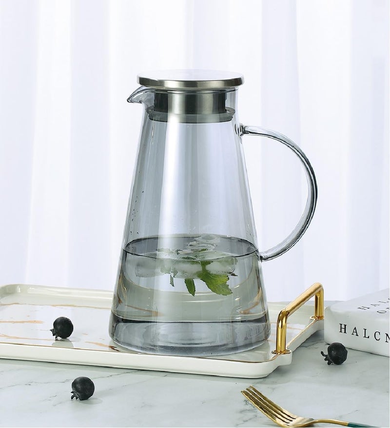 Bellemax Black Premium Glass Water Jug - 1.8 LTR, Transparent, Hot Cold Water Pitcher with Stainless Steel Lid Water Jug, Iced Tea, Milk and Juice Beverage Carafe, Lemon Jug, 1800ML (TR-02) - Image 1