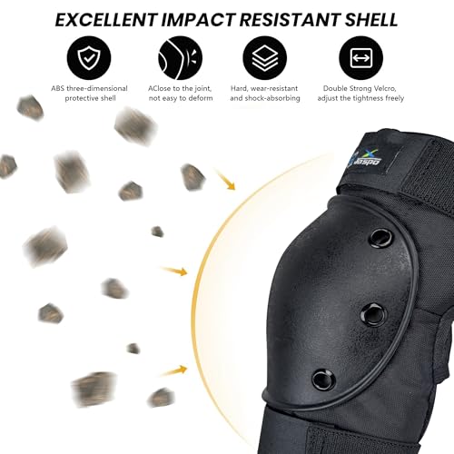 Jaspo Impact Protective Gear Set | Knee, Elbow & Wrist Guards with PE Shell, 8mm EVA Foam Cushion, Shock-Absorbing Pads & Adjustable Velcro for Skates, Skateboard, Kick Scooter (Medium) - Image 3
