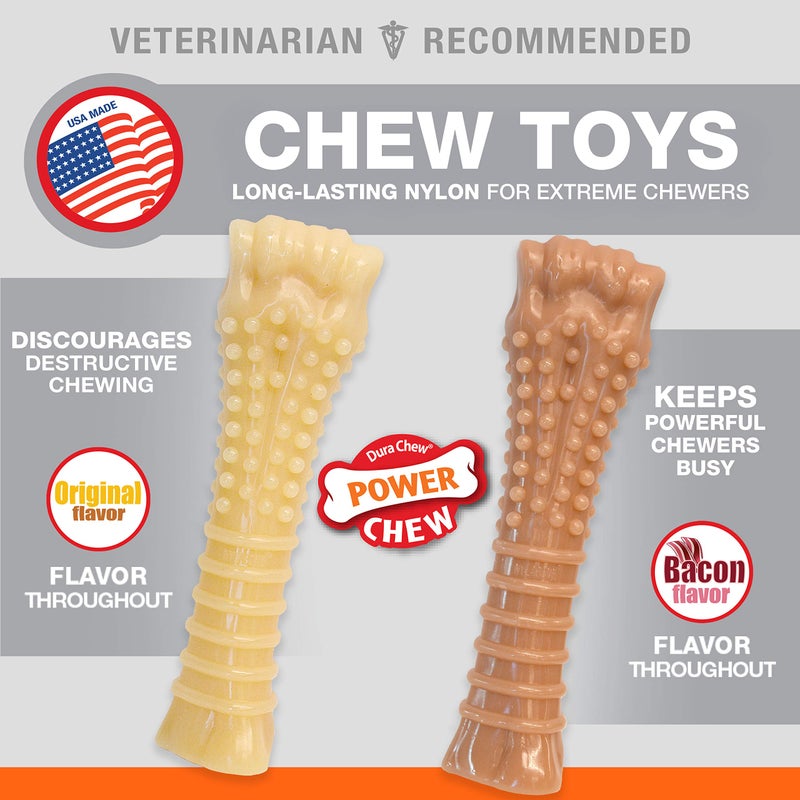 Nylabone Textured Knuckle Bone Power Chew Toy for Dogs, Durable & Tough Dog Toys for Aggressive Chewers, Original & Bacon Flavor, X-Large - 50+ lbs, 2 Pack - Image 2