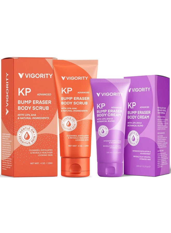 VIGORITY KP Bump Eraser Body Scrub & Keratosis Pilaris Lotion Bundle Set - Strawberry Legs Treatment for Women - Exfoliates & Deeply Hydrates for Smoother Healthy-Looking Skin - Image 1
