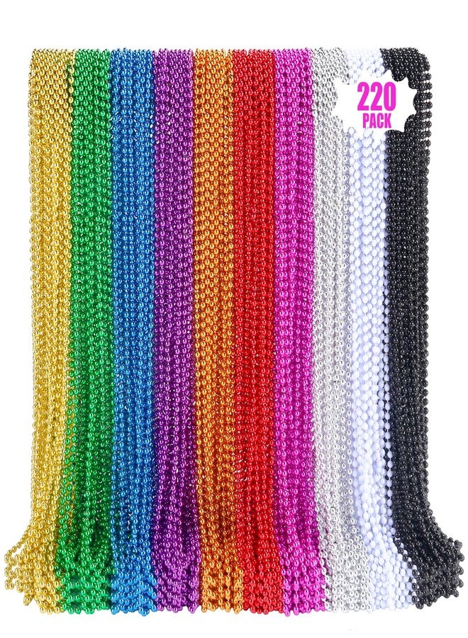 LINSIRON 220 PCS Colorful Bead Necklace, 33 Inch Mardi Gras Christmas Beads, Bulk Metallic Party Beads for Mardi Gras Parade, St Patricks Day, Wedding, Birthday, Pirate Party, Carnival Party Favors - Image 1