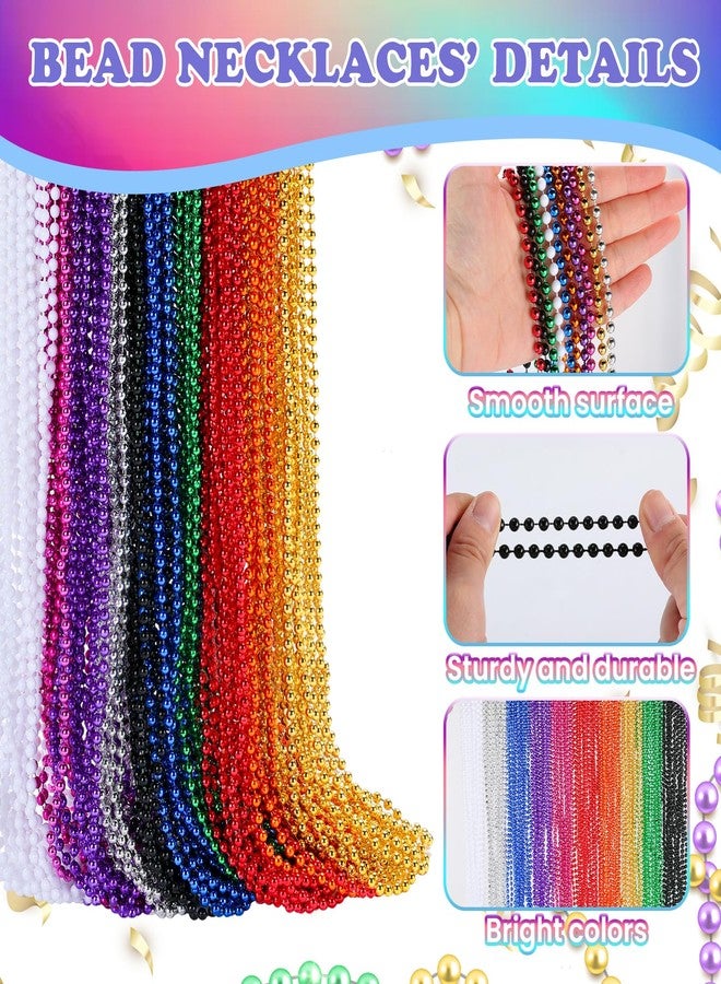 LINSIRON 220 PCS Colorful Bead Necklace, 33 Inch Mardi Gras Christmas Beads, Bulk Metallic Party Beads for Mardi Gras Parade, St Patricks Day, Wedding, Birthday, Pirate Party, Carnival Party Favors - Image 2