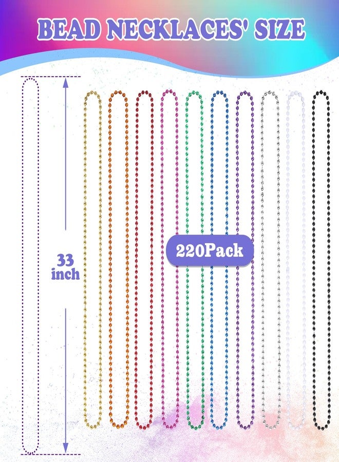 LINSIRON 220 PCS Colorful Bead Necklace, 33 Inch Mardi Gras Christmas Beads, Bulk Metallic Party Beads for Mardi Gras Parade, St Patricks Day, Wedding, Birthday, Pirate Party, Carnival Party Favors - Image 3