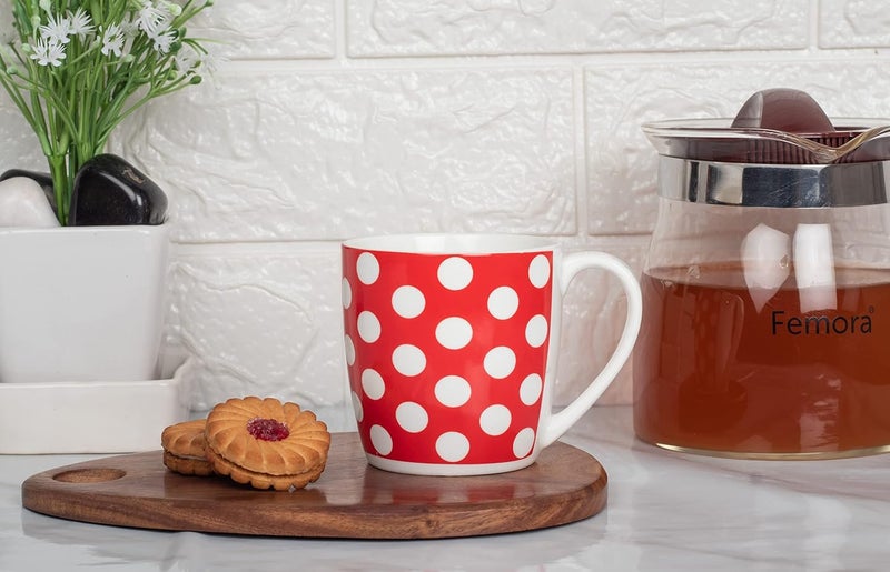 Femora Indian Ceramic Polka Dots Tea Cup - 6 Pcs, 160 ML (Red) - Image 1