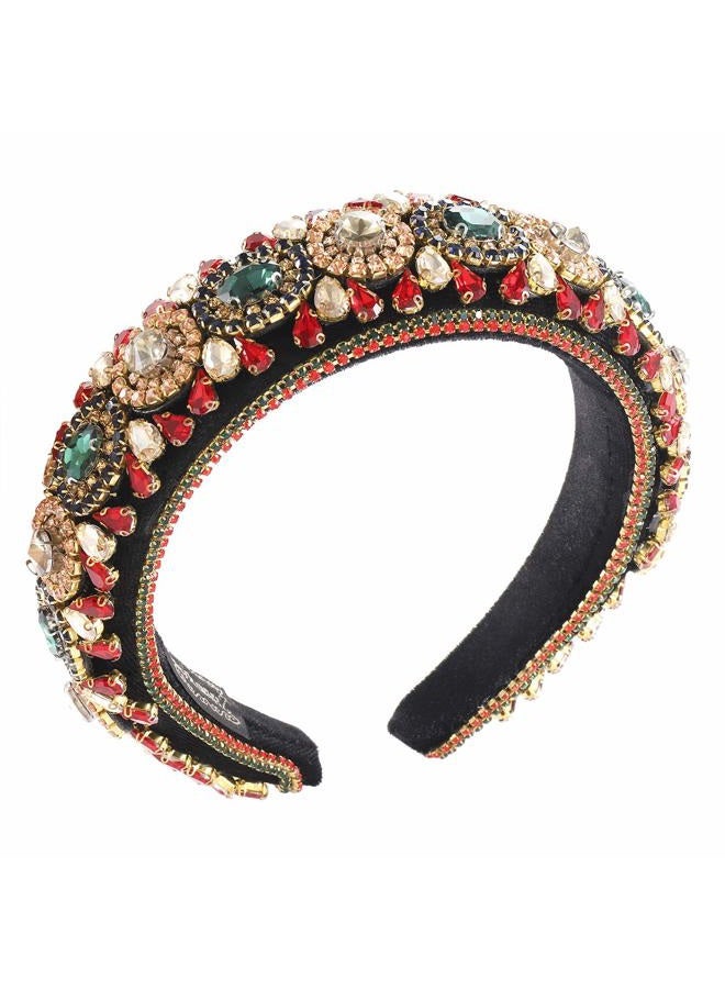 HSWE Padded Rhinestone Headband Bejewelled Crystal Velvet Wide hairband Party Headwear Hair Accessories for Women Girls (big rhinestone) - Image 1