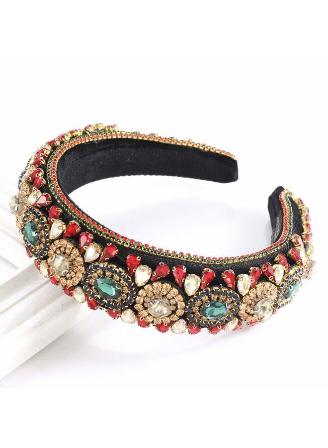 HSWE Padded Rhinestone Headband Bejewelled Crystal Velvet Wide hairband Party Headwear Hair Accessories for Women Girls (big rhinestone) - Image 4