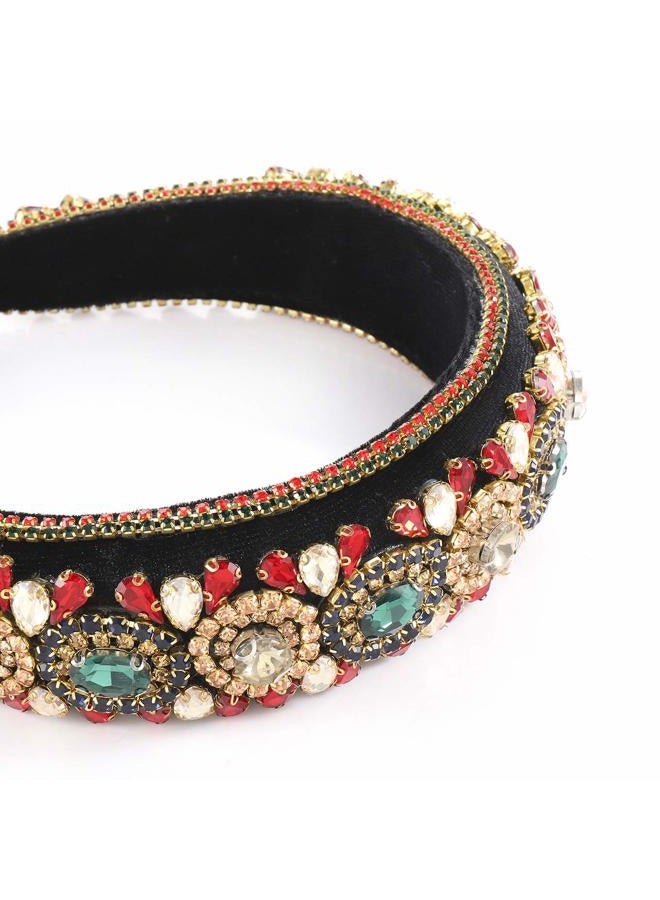 HSWE Padded Rhinestone Headband Bejewelled Crystal Velvet Wide hairband Party Headwear Hair Accessories for Women Girls (big rhinestone) - Image 5