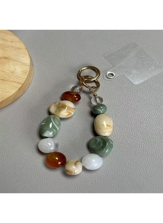 NIBEMINENT Beaded Phone Lanyard, Anti Lost Removable Wrist Strap,Light And Fresh Mixed Color Checkered Stone Bracelet Pendant, Phone Keychain Lanyard